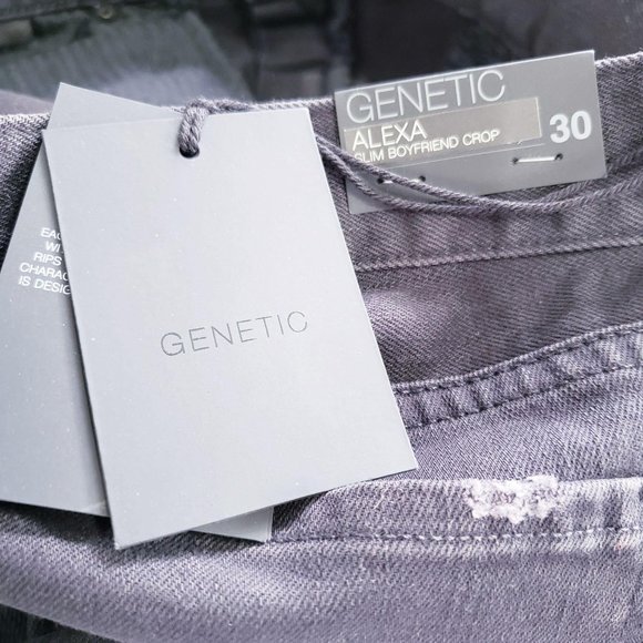 Black Cropped Distressed Jeans Womens 30 Ripped Y2K Destroyed Gothic GENETIC USA - Picture 6 of 13